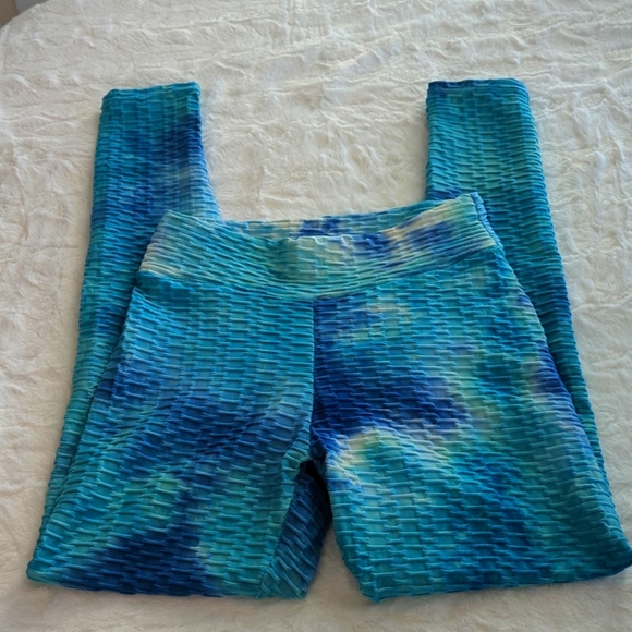 None Pants - Blue Green Marbled TikTok Leggings Medium